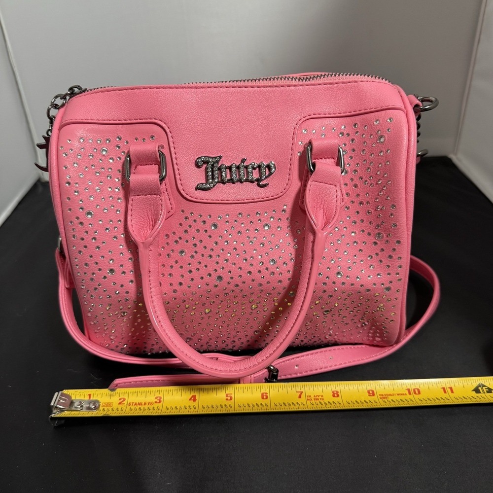 Juicy Couture Pink Embossed Heart Satchel Crossbody Bag Handbag Embellished Y2K - Picture 7 of 12